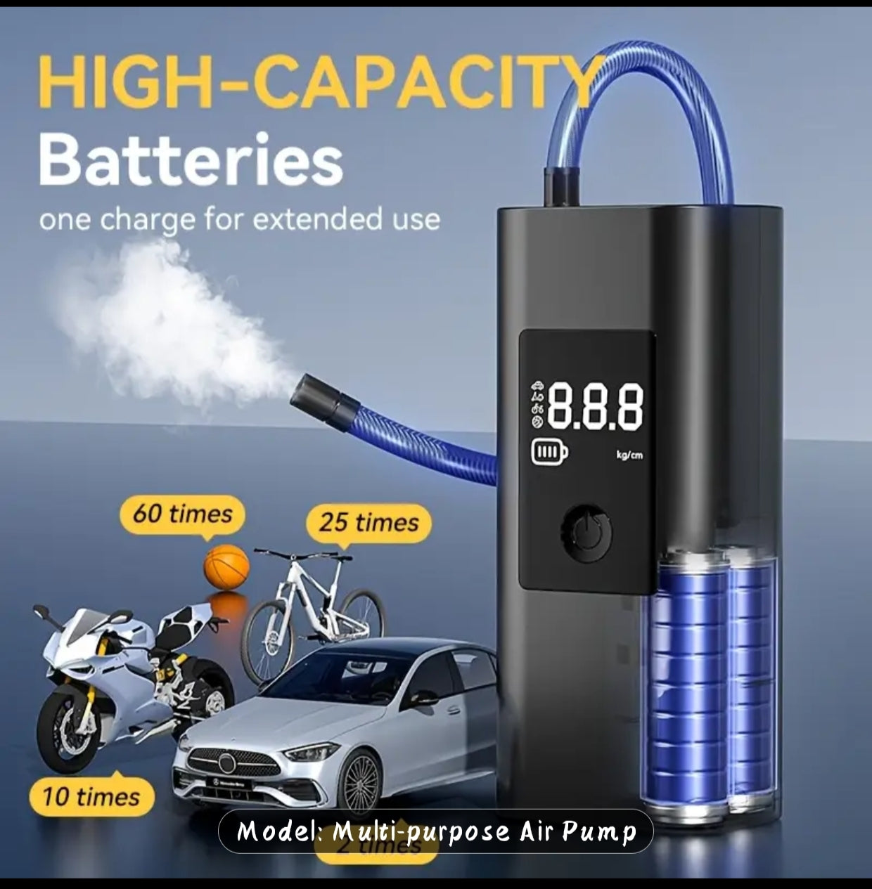 Multi-Purpose Portable Air Compressor – Digital Tire Inflator for Car, Bike, and Sports Equipment