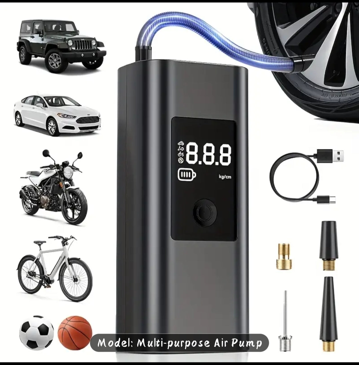 Multi-Purpose Portable Air Compressor – Digital Tire Inflator for Car, Bike, and Sports Equipment