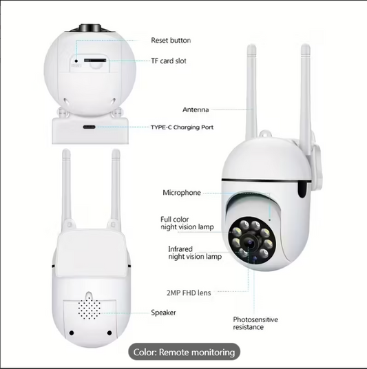 Smart Wi-Fi Security Camera with Motion Tracking, Two-Way Audio, Night Vision & HD Video – 355° Pan / 90° Til